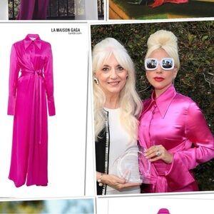 NWT 16Arlington 100% Silk Satin Bright Pink Tie Front Button‎ Blouse Top SZ US 6